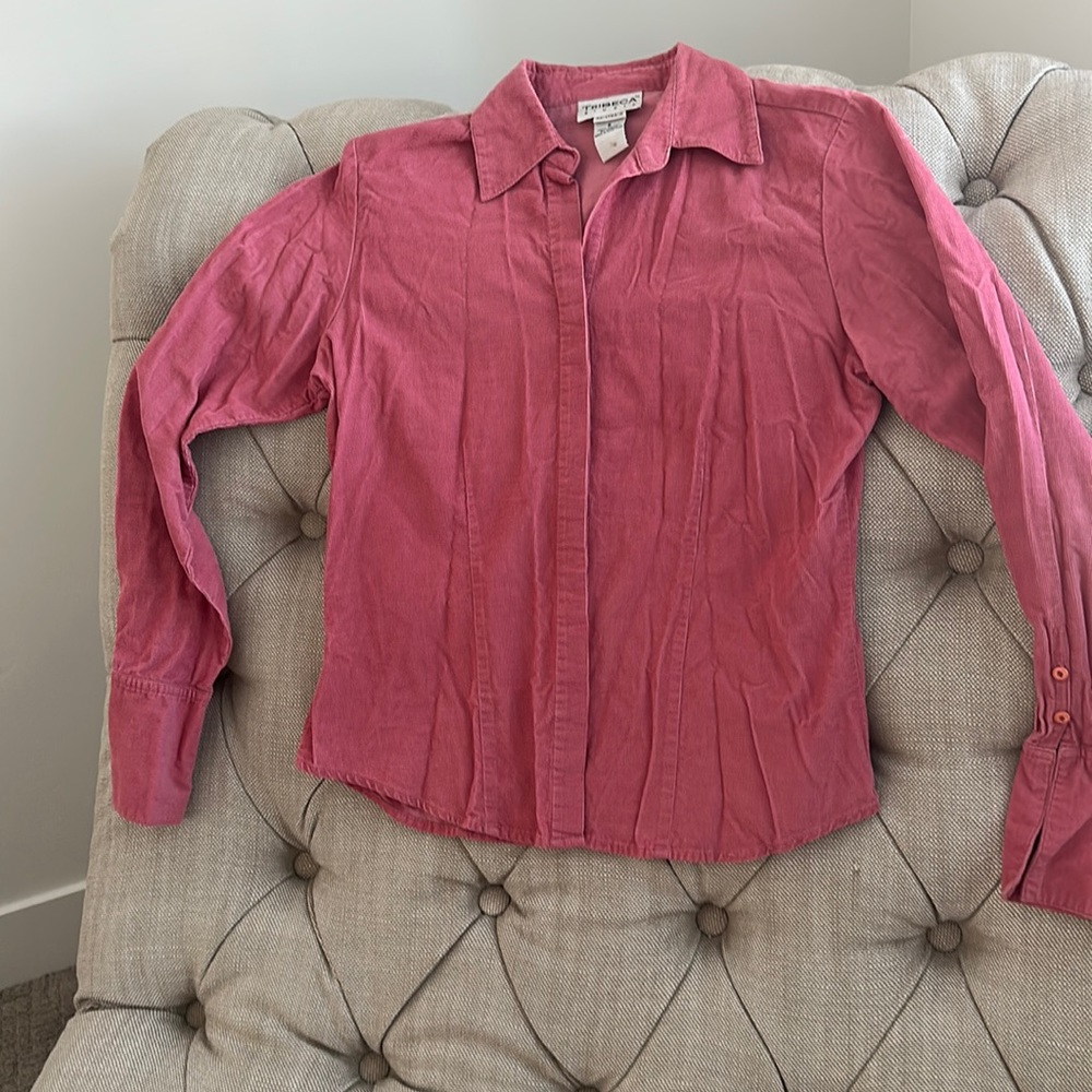 Corduroy button down long sleeve shirt size 6 dusty pink